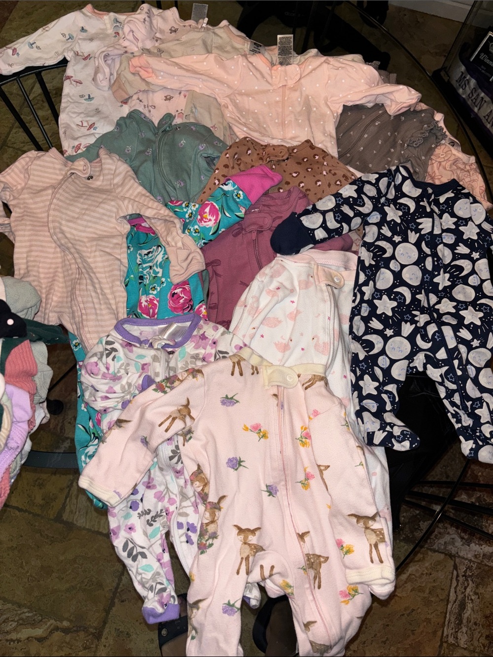 Bundle of newborn girls footie pajamas
